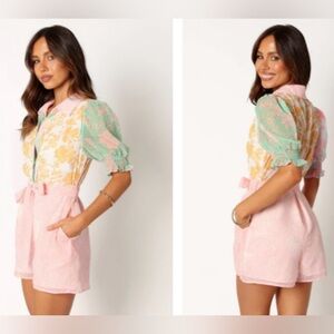 Petal & Pup Poly Playsuit Multicolor Floral Jumpsuit Romper Sz L Feminine Preppy